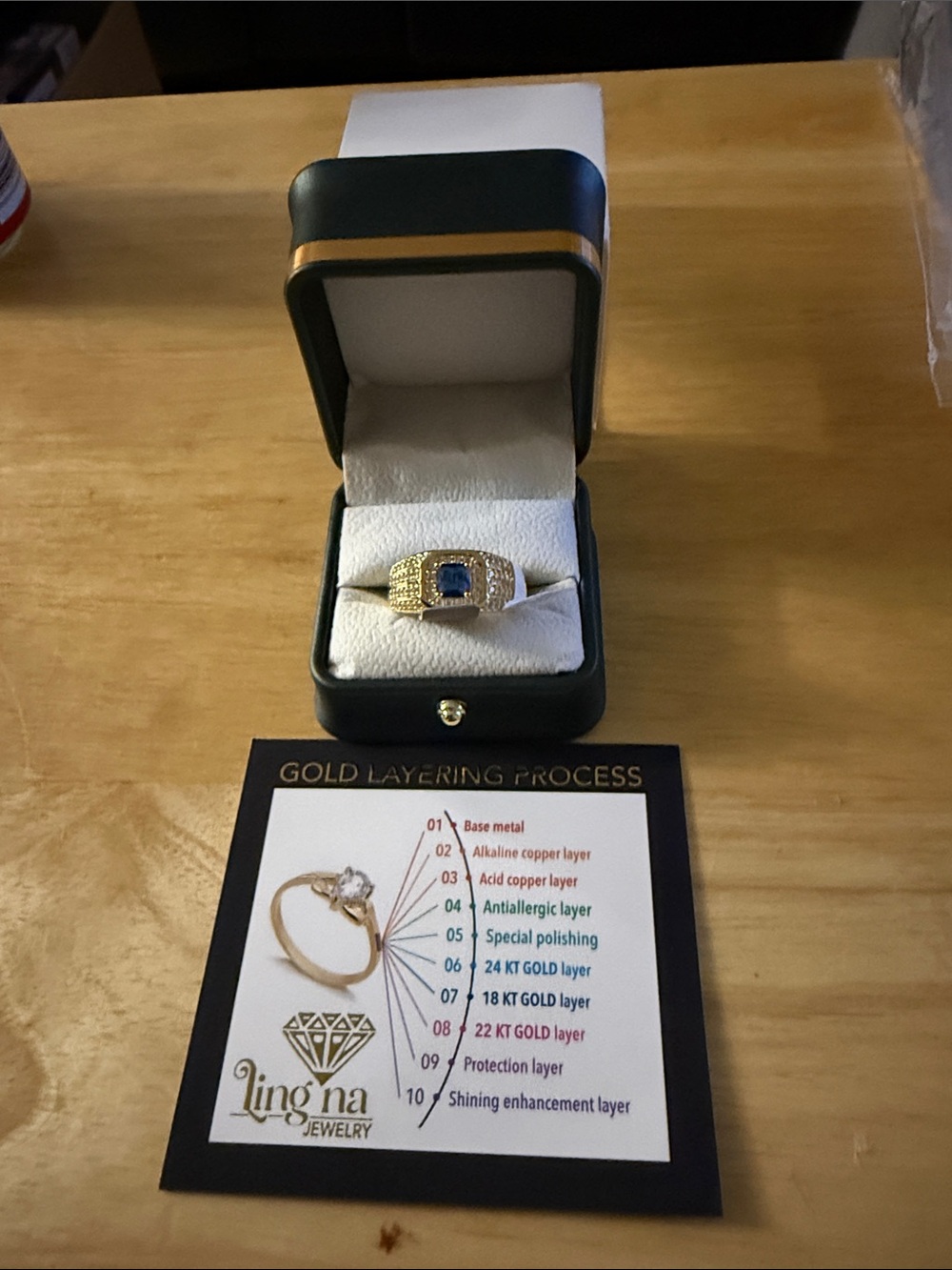 Gold-Tone Blue Stone Ring